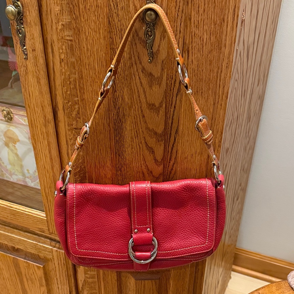 Coach Red and Tan Leather Shoulder Bag
